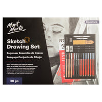 Mont Marte - Ensemble de 30 croquis et dessins Signature-Ce kit de 30 pièces comprend tous les outils de dessin essentiels pour explorer les techniques d'esquisse, d'ombrage et de techniques sèches, le tout dans une seule boîte