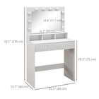 HOMCOM - Coiffeuse avec miroir éclairé - 31,5 po L x 15,7 po l x 53,1 po H - blanc-Les tiroirs à glissement fluide permettent un accès facile et silencieux 