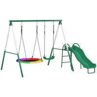Qaba - Ensemble de balançoire pour jardin avec siège réglable et balançoire soucoupe, toboggan de 5 pi-La balançoire soucoupe, le siège et le toboggan permettent à trois enfants de jouer 