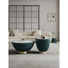 Manhattan Comfort - Ensemble de 3 tables : table basse et tables d’appoint Anderson modernes, revêtement similicuir vert-Table basse et table d’appoint avec un magnifique plateau en céramique effet marbre