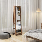 HOMCOM - Armoire à bijoux avec miroir - 15 po L x 15 po l x 63 po H - brun rustique-Porte de l’armoire avec aimant pour une ouverture et fermeture faciles 