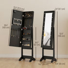 HOMCOM - Armoire à bijoux miroir avec lumières led - 14,25 po L x 11,75 po l x 53,5 po H - noir-Grand espace de rangement : 32 encoches pour boucles d’oreilles, 70 emplacements pour bagues, 12 crochets pour colliers et bracelets, 3 étagères de rangement 
