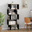 HOMCOM - Étagère à 5 niveaux pour salon, salle d’étude, bureau à domicile - brun rustique-Forme en S unique avec un design en blocs de couleur ajoutant une touche industrielle élégante 