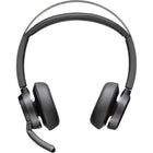 HP - Casque Poly Voyager Focus 2 certifié Microsoft Teams USB-C-C avec adaptateur USB-C/A et support de charge-Restez productif avec jusqu'à 19 heures d'autonomie en conversation sans fil (ANC activée) et prolongez l'autonomie de la batterie en mode filaire, avec le mode audio via USB.