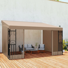 Outsunny - Pergola gazebo mural 10 pi l x 13 pi L avec rideaux et moustiquaires - kaki-Le toit de pergola en polyester avec revêtement PA protège contre les UV