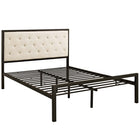 Modway - Mia Tissu Lit plein, Brun beige-Cadre de lit à plateforme avec tête de lit