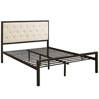 Modway - Mia Tissu Lit plein, Brun beige-Cadre de lit à plateforme avec tête de lit