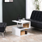 HOMCOM - Table d’appoint carrée - blanc-Construit en panneau de particules durable et poteaux en acier pour une utilisation à long terme 