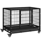 PawHut - Cage pour chien robuste pour grands et moyens chiens, roues verrouillables, plateau-Fabriqué en métal robuste, adapté à une utilisation quotidienne 