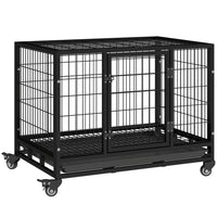 PawHut - Cage pour chien robuste pour grands et moyens chiens, roues verrouillables, plateau-Fabriqué en métal robuste, adapté à une utilisation quotidienne 