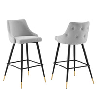 Modway - Adorn Performance Velvet Tabouret de bar - Gris clair - Ensemble de 2-Tabouret de bar moderne vintage
