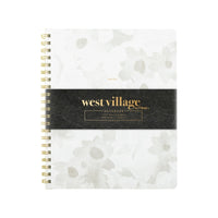 Mead - West Village Cahier spirale, 11 po H x 9 po l, 80 feuilles, couverture rigide, Blanc/gris à motif floral, 80 feuilles-Design élégant : Couverture rigide avec motif floral subtil et reliure à double spirale dorée pour un look haut de gamme