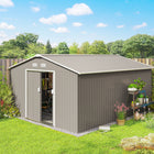 Abri de jardin Outsunny 11' x 13' avec kit de fondation - Gris clair-Doubles portes coulissantes pour un accès facile
