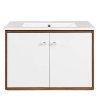 Modway - Transmit 30" Vanité de salle de bain murale - Blanc noyer-Vanité moderne du milieu du siècle