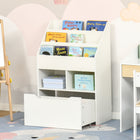 HOMCOM - Étagère à livres multi-étagères pour enfants avec tiroir de rangement - Blanc-Le tiroir est équipé de roulettes 