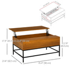 HOMCOM - Table basse à plateau relevable avec compartiment de rangement caché - teck-Plateau spacieux pouvant exposer de nombreuses décorations