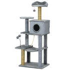 PawHut - Arbre à chat 54 po avec hamac, poteau à griffer, tour condo - gris-Les poteaux en corde d'algue satisfont le désir de griffer de vos chats et protègent vos meubles des éraflures 
