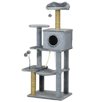 PawHut - Arbre à chat 54 po avec hamac, poteau à griffer, tour condo - gris-Les poteaux en corde d'algue satisfont le désir de griffer de vos chats et protègent vos meubles des éraflures 