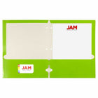 JAM Paper - Dossiers scolaires laminés brillants à 3 trous et à deux pochettes - vert lime - Paquet de 6-Taille : 9,25 x 11,5 pouces. S'adapte facilement aux documents de 8,5" x 11".