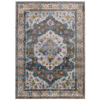 Modway - Success Médaillon vintage floral vieilli Anisah Tapis de 5 pi l x 8 pi L - Gris ivoire Jaune Orange-Tapis d’espace à médaillons vintage floraux vintage vieillis