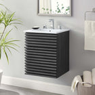 Modway - Render Fixation murale de 18" Vanette de salle de bain - Blanc charbon-Coiffeuse à grains de noyer
