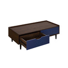 Manhattan Comfort - Table basse Duane 120 cm style mid-century moderne - marron foncé et bleu marine-Conception de poignée à courbe ouverte
