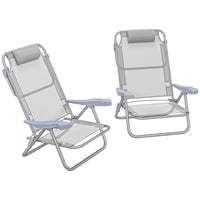 Outsunny - Ensemble de 2 chaises de camping portables, gris clair-Lot de 2 chaises de plage pour se détendre avec un ami au bord de la mer  