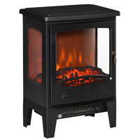 HOMCOM - Foyer électrique avec effet de flammes de bûches réglables, noir-Cheminée électrique modèle poêle d'antan, idéal pour créer une ambiance cocooning et romantique à domicile dans votre salon, chambre, bureau, etc... 