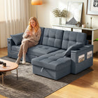 HOMCOM - Canapé-lit gigogne avec ports USB et rangement pour chaise longue - gris foncé-Rangement dans la méridienne, rangement dans l’accoudoir, poches latérales et porte-gobelet pour garder l’ordre 