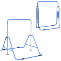 Qaba - Barre de gymnastique horizontale pliable et extensible pour enfants - Bleu-Absorption des chocs, pieds antidérapants et grande stabilité 