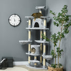 PawHut - grand arbre à chat 79 po avec poteaux à griffer, hamac - gris clair-Les plateformes et les niches offrent un espace confortable pour que vos chats se détendent 