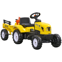 Aosom - Pelle mécanique à pédales avec remorque arrière, pelle et râteau pour 3 ans - jaune-Tracteur jaune et noir avec remorque à tirer, pelle et râteau à l’arrière 