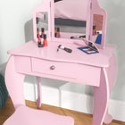 Qaba - Coiffeuse pour enfants avec tabouret, coiffeuse maquillage pour filles avec miroirs trifold, tiroir étoile - rose-Les deux miroirs latéraux peuvent être pivotés pour plus de praticité  
