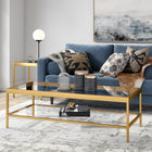 Hudson&Canal - Table basse rectangulaire Alexis , 137 cm de large, laiton-Une finition en laiton fabriquée à la main est appliquée sur le cadre en acier