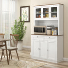 HOMCOM - Armoire de garde-manger 71 po avec espace pour micro-ondes et unité haute - blanc-Le plan de travail spacieux comprend un trou pour câble pour l'utilisation des appareils électroménagers 