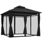 Outsunny - Pavillon à toit rigide double 10 pi l x 10 pi L avec moustiquaires et rideaux - noir-Assez spacieux pour que vos invités puissent se déplacer librement