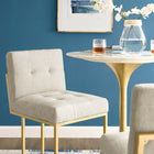 Modway - Privy Acier inoxydable doré Tissu rembourré Tabouret de bar - Beige doré-Base géométrique en acier inoxydable doré