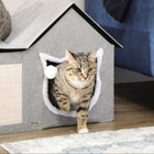 PawHut - Grand lit pour chat, maison intérieure avec coussin, grattoir - gris-Double entrée pour un accès facile 