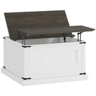 HOMCOM - Table basse relevable avec station de recharge et rangement - blanc-Le plateau relevable s'élève jusqu'à 24,2 po, créant un espace de travail ou de repas confortable