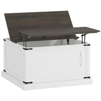 HOMCOM - Table basse relevable avec station de recharge et rangement - blanc-Le plateau relevable s'élève jusqu'à 24,2 po, créant un espace de travail ou de repas confortable