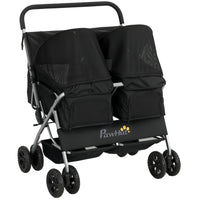 PawHut - Poussette double pour animaux, poussette pliable pour chien avec porte-bébé 2 places-Les deux compartiments transportent confortablement deux petits animaux en même temps 
