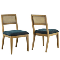 Modway - Nimba Faux rotin Tissu Chaises de salle à manger Ensemble de 2 - Heathered Weave Azure-Ensemble de 2 chaises à manger sans accoudoirs