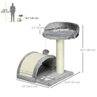 PawHut - Arbre à griffer pour chat 18 po avec maison et jouet suspendu - gris-Les poteaux en sisal répondent au besoin naturel de griffage de votre chat et protègent vos meubles des rayures 