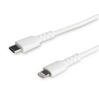 StarTech - câble USB-C blanc durable de 6 pieds (2 m) vers Lightning -DURABLE : 6,6 pi. Câble électrique robuste avec fibre d’aramide pour une haute résistance à la traction, augmentant la fiabilité et la durée de vie du câble, Testé pour résister à 10 000+ cycles de flexion à 180° et 5000+ insertions