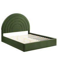 Modway - Solana Arqué Performance Velvet Lit de plateforme complet, Vert mousse-Sellerie en velours Performance résistante aux taches