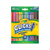 Marqueurs rétractables Clicks Crayola, ensemble de 10-Comprend 10 marqueurs rétractables Crayola aux couleurs variées. La pointe rétractable reste intacte dans le cylindre