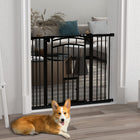 PawHut - Barrière pour Chien à Montage par Pression Fermeture Automatique pour L 29" à 39,4" - Noir-Petite porte permettant le passage des chats, améliorant la mobilité des animaux