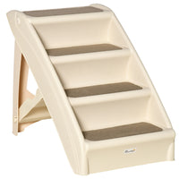 PawHut - Escalier pour chien pliable portable à 4 niveaux - beige-Idéal pour les animaux âgés ou ayant des problèmes de mobilité 