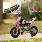 Qaba - Moto cross pour enfants 12V avec accélérateur à poignée tournante, roulettes d’entraînement, musique, pour tout-petits 3-6 ans - rose-Indicateurs de musique et d'alimentation intégrés pour le divertissement et l'information 