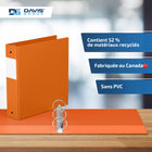 Davis Group Super économie, Reliure à anneaux ronds 2 po, paquet de 6 – Orange-Polypropylène sans PVC